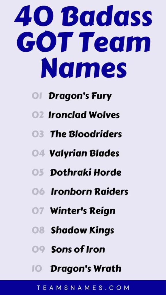 Looking for cool game of thrones team names for your squad? Here are the top picks for your crew.